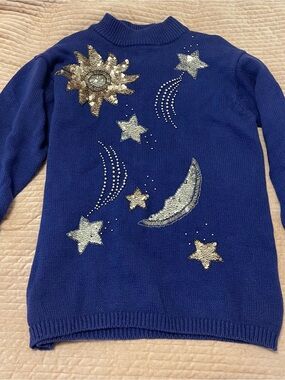 Vintage Sequin Sun Moon Stars Sweater